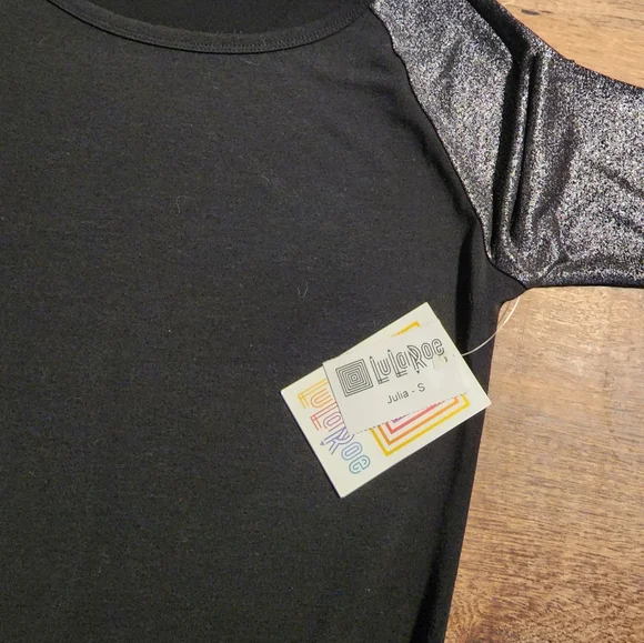 LulaRoe black dress with silver sleeves. Size small, new with tags. - Picture 4 of 4